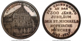 Bavaria silver Specimen "300th Anniversary of St. Michaels-Hofkirche" Medal 1897 SP66 PCGS, Hauser-808. 30mm. ST MICHAELS HOFKIRCHE view of the church...