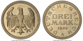 Weimar Republic Proof 3 Mark 1924-A PR65 PCGS, Muldenhutten mint, KM43.

HID09801242017

© 2020 Heritage Auctions | All Rights Reserved