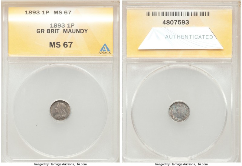 Victoria 4-Piece Certified Maundy Set 1893 ANACS, 1) Penny - MS67, KM775 2) 2 Pe...