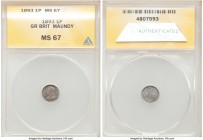 Victoria 4-Piece Certified Maundy Set 1893 ANACS, 1) Penny - MS67, KM775 2) 2 Pence - MS67, KM776 3) 3 Pence - MS65, KM777 4) 4 Pence - MS67, KM778 So...