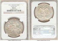 Estados Unidos "Caballito" Peso 1911 MS62 NGC, Mexico City mint, KM453. Long lower left ray on reverse. Semi-prooflike fields with light peach-tan ton...