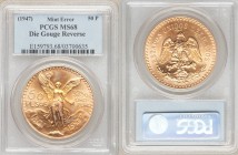 Estados Unidos Mint Error - Die Gouge gold 50 Pesos 1947 MS68 PCGS, Mexico City mint, KM481. Die gouge on reverse is the tiny spike that comes off the...