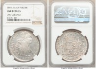 Charles IV 8 Reales 1803 LM-JP UNC Details (Obverse Cleaned) NGC, Lima mint, KM97. Struck slightly off center, peach toning. 

HID09801242017

© 2...