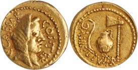 Julius Caesar

JULIUS CAESAR. AV Stater, Rome Mint, A. Hirtius, praetor, 46 B.C. ICG VF 35.

Cr-466/1; CRI-56; Calico-37b; Syd-1018. Obverse: C CA...