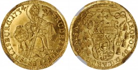 AUSTRIA

AUSTRIA. Salzburg. Ducat, 1734. Leopold Anton Eleutherius von Firmian. NGC MS-64.

Fr-849; KM-323. The finer of just two examples seen at...