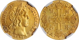 Louis XV and earlier (through 1774)

FRANCE. 1/2 Louis d'Or, 1643-A. Paris Mint. Louis XIV. NGC AU-58.

Fr-416; KM-148.1. Obverse: Laureate head r...