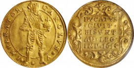 Louis XV and earlier (through 1774)

FRANCE. Besancon. Ducat, 1656. NGC AU-55.

Fr-78; KM-39. Trade coinage in the name of Charles V. Obverse: Cha...
