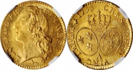 Louis XV and earlier (through 1774)

FRANCE. Louis d'Or, 1753-A. Paris Mint. Louis XV. NGC MS-66+.

Fr-464; KM-513.1; Gad-341. The single finest c...