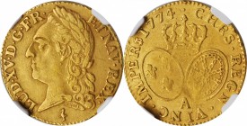 Louis XV and earlier (through 1774)

FRANCE. Louis d'Or, 1774-A. Paris Mint. Louis XV. NGC VF Details--Salt Water Damage.

Fr-467; KM-556.1; Gad-3...