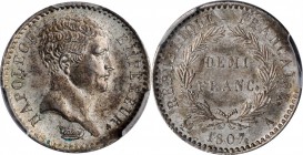 Louis XVI to Napoleon III (1774-1870)

FRANCE. 1/2 Franc, 1807-A. Paris Mint. Napoleon as Emperor. PCGS MS-64 Gold Shield.

KM-679; Gad-397. Afric...
