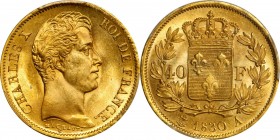 Louis XVI to Napoleon III (1774-1870)

FRANCE. 40 Francs, 1830-A. Paris Mint. Charles X. PCGS MS-64+ Gold Shield.

Fr-547; KM-721.1; Gad-1105. Edg...