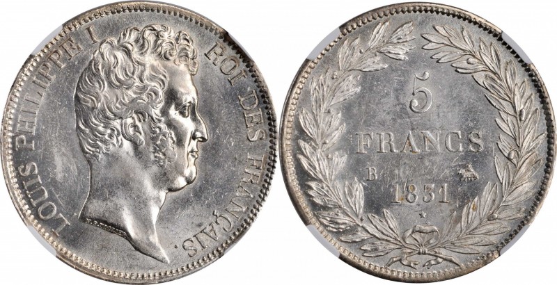 Louis XVI to Napoleon III (1774-1870)

FRANCE. 5 Francs, 1831-B. Rouen Mint. L...