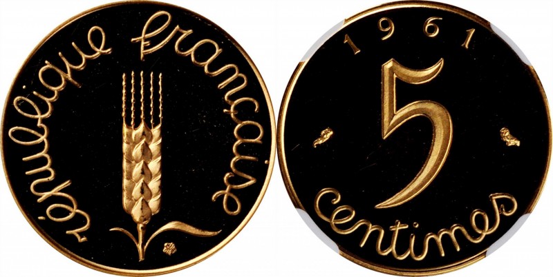 Third Republic to current (since 1870)

FRANCE. Gold 5 Centimes Piefort, 1961....