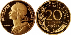 Third Republic to current (since 1870)

FRANCE. Gold 20 Centimes Piefort, 1962. Paris Mint. NGC PROOF-67 Ultra Cameo.

KM-P349. Mintage: 20. Drama...