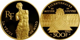 Third Republic to current (since 1870)

FRANCE. 500 Francs, 1993. Paris Mint. PCGS PROOF-69 Deep Cameo Gold Shield.

Fr-635; KM-1025.1. AGW: 0.999...