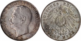German States

GERMANY. Baden. 5 Mark, 1913-G. Stuttgart Mint. PCGS MS-65 Gold Shield.

KM-281; J-40. A stunning Gem crown, this alluringly toned ...