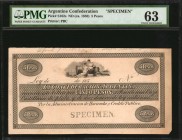 ARGENTINA

ARGENTINA. La Confederacion Argentina. 5 Pesos, ND (ca. 1850). P-S162s. Specimen. PMG Choice Uncirculated 63.

Printed by PBC. Plate No...