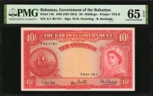 BAHAMAS

BAHAMAS. Government of the Bahamas. 10 Shillings, 1936 (ND 1954). P-14b. PMG Gem Uncirculated 65 EPQ.

Printed by TDLR. Printed signature...