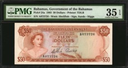 BAHAMAS

BAHAMAS. Government of the Bahamas. 50 Dollars, 1965. P-24a. PMG Choice Very Fine 35 EPQ.

Printed by TDLR. Watermark of shellfish. Print...