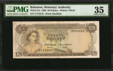 BAHAMAS

BAHAMAS. Bahamas Monetary Authority. 20 Dollars, 1968. P-31a. PMG Choice Very Fine 35.

Printed by TDLR. Watermark of shellfish. QEII at ...