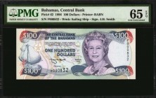 BAHAMAS

BAHAMAS. Central Bank of the Bahamas. 100 Dollars, 1996. P-62. PMG Gem Uncirculated 65 EPQ.

Printed by BABN. Watermark of sailing ship. ...
