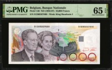 BELGIUM

BELGIUM. Banque Nationale. 10,000 Francs, ND (1992-97). P-146. PMG Gem Uncirculated 65 EPQ.

Watermark of King Baudouin I. An appealing G...