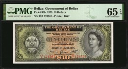 BELIZE

BELIZE. Government of Belize. 10 Dollars, 1975. P-36b. PMG Gem Uncirculated 65 EPQ.

Printed by BWC. Excellent Gem appeal is found on this...
