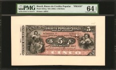 BRAZIL

BRAZIL. Banco de Credito Popular. 5 Mil Reis, ND (1892). P-S551p. Proof. PMG Choice Uncirculated 63 and Choice Uncirculated 64 EPQ.

2 pie...