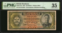 BRITISH HONDURAS

BRITISH HONDURAS. Government of British Honduras. 10 Dollars, 1947. P-27a. PMG Choice Very Fine 35.

Printed by BWC. At the time...