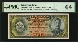 BRITISH HONDURAS

BRITISH HONDURAS. Government of Honduras. 10 Dollars, 1951. P-27c. PMG Choice Uncirculated 64.

A scarce 1951 dated higher denom...