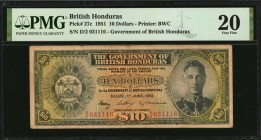 BRITISH HONDURAS

BRITISH HONDURAS. Government of British Honduras. 10 Dollars, 1951. P-27c. PMG Very Fine 20.

Printed by BWC. A scarcer 1951 dat...