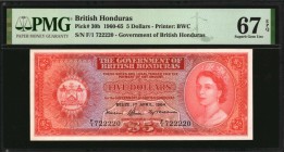 BRITISH HONDURAS

BRITISH HONDURAS. Government of British Honduras. 5 Dollars, 1960-65. P-30b. PMG Superb Gem Uncirculated 67 EPQ.

Printed by BWC...