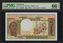 CAMEROON

CAMEROON. Republique Du Cameroun. 10,000 Francs, ND (1978-81). P-18b. PMG Gem Uncirculated 66 EPQ.

Signature titles of Gouverneur & Cen...