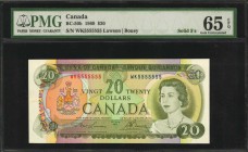 CANADA

CANADA. Bank of Canada. 20 Dollars, 1969. BC-50b. Solid Serial Number. PMG Gem Uncirculated 65 EPQ.

A solid serial number of "WK5555555" ...