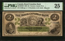 CANADA

1865 Royal Canadian Bank 2 Dollar

CANADA. Royal Canadian Bank. 2 Dollars, 1865. CH #635-10-04-06. PMG Very Fine 25.

Toronto, Canada We...