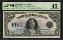 CANADA

Scarce 1924 5 Dollars Dominion Note

CANADA. Dominion of Canada. 5 Dollars, 1924. DC-27. PMG Choice Extremely Fine 45.

An appealing mid...