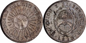 ARGENTINA

ARGENTINA. Real, 1813-PTS J. Potosi Mint. NGC MS-63.

KM-2; CJ-13.1. Mintage: 33,116. A sharply detailed example of this prized sunface...
