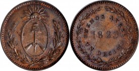 ARGENTINA

ARGENTINA. Buenos Aires. Decimo, 1823. Birmingham (Soho) Mint. PCGS MS-64 Brown.

KM-1; CJ-2.1. Coin alignment. VERY SCARCE in this nea...