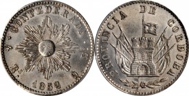 ARGENTINA

ARGENTINA. Cordoba. 4 Reales, 1852. Cordoba Mint. PCGS MS-63 Gold Shield.

KM-31. CJ-63. Uneven Rays type. Extremely elusive quality fo...