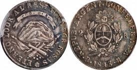 ARGENTINA

ARGENTINA. La Rioja. 2 Reales, 1843-R B. La Rioja Mint. PCGS AU-58 Gold Shield.

KM-15; CJ-65. One-year type. An exceptional minor issu...