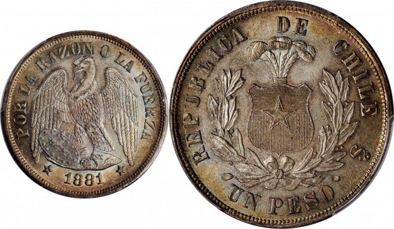 CHILE

CHILE. Peso, 1881-So. Santiago Mint. PCGS MS-65 Gold Shield.

KM-142....
