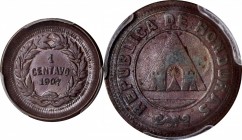 HONDURAS

HONDURAS. Mint Error -- Broadstruck out of Collar -- Centavo, 1907. Tegucigalpa Mint. PCGS MS-62 Brown Gold Shield.

KM-46. A VERY RARE ...