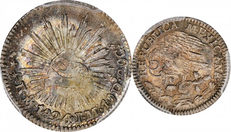 Republic Reales

MEXICO. "Hookneck" 1/2 Real, 1824-Mo JM. Mexico City Mint. PC...