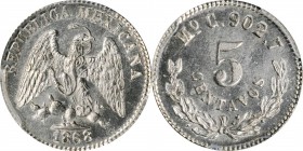 Republic Decimal

MEXICO. Silver 5 Centavos Pattern, 1868-Mo C. Mexico City Mint. PCGS MS-66 Gold Shield.

KM-Pn108. Quite possibly the finest sur...