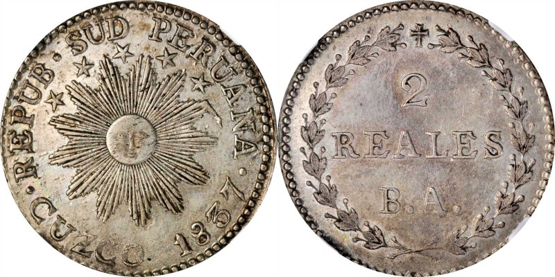 PERU

PERU. South Peru (Republic of). 2 Reales, 1837-CUZCO BA. Cuzco Mint. NGC...
