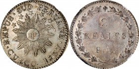 PERU

PERU. South Peru (Republic of). 2 Reales, 1837-CUZCO BA. Cuzco Mint. NGC AU-58.

KM-169.1. One-year type. Featuring a beloved sunface design...