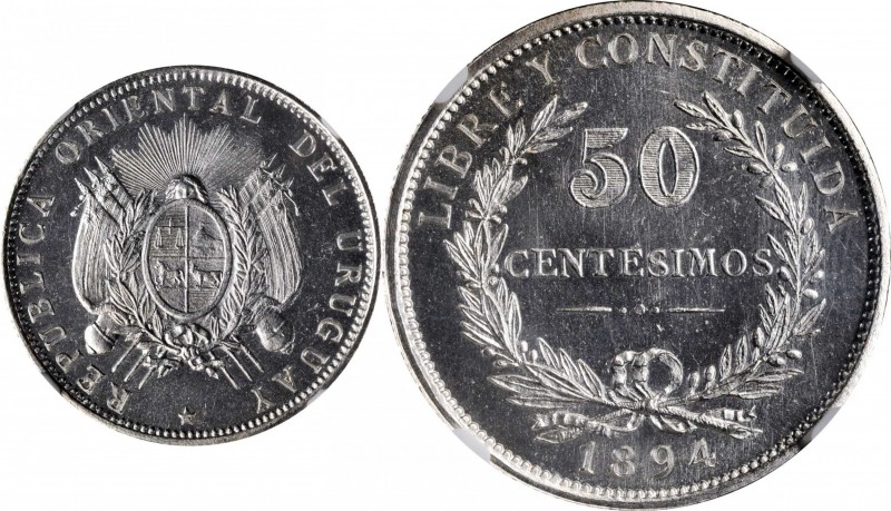 URUGUAY

URUGUAY. 50 Centesimos, 1894. Buenos Aires Mint. NGC MS-65.

KM-16....