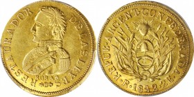 ARGENTINA

ARGENTINA. La Rioja. 2 Escudos, 1842-R. La Rioja Mint. PCGS AU-55 Gold Shield.

Fr-11; KM-13; CJ-53. A one-year type struck to honor Ar...