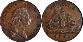 BERMUDA

BERMUDA. Penny, 1793. London Mint. George III. PCGS MS-64 Brown Gold Shield.

KM-5; Prid-5. A pleasing near-Gem of the type, this piece e...