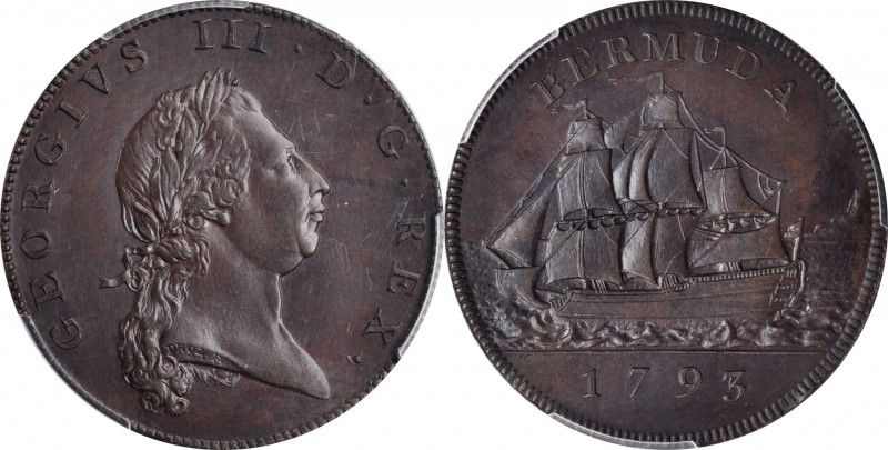 BERMUDA

BERMUDA. Bronzed Copper Penny, 1793. London Mint. George III. PCGS PR...